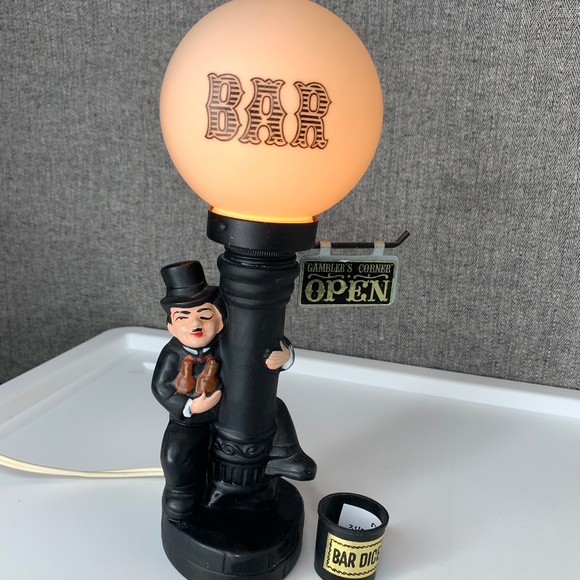 Vintage Charlie Chaplin Bar Lamp Hobo Drunk Lamp Post Bar Dice Table Light - Picture 1 of 9